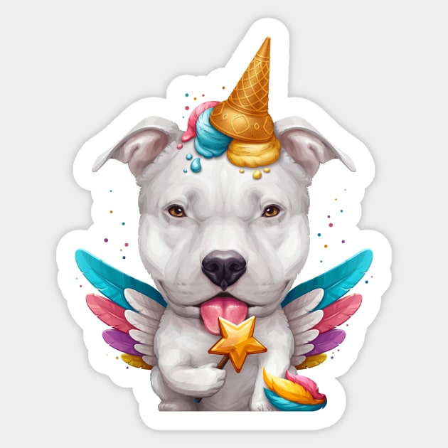 White Pitbull Ice Cream Unicorn Sticker by stonemask